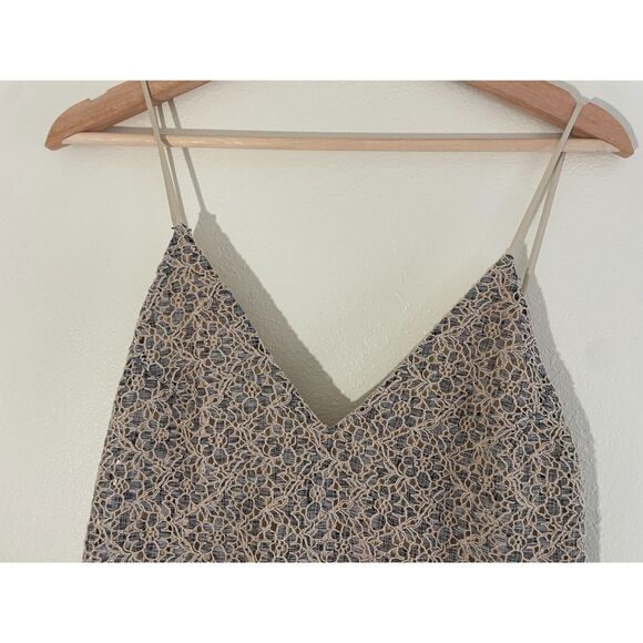 ZARA Women Tan & Gray Low Back Lace A Line Mini Dress Size Small Floral - Picture 6 of 7